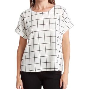 MELLODAY Women’s Blouse Black/White Short Sleeve Office Size-M NWT